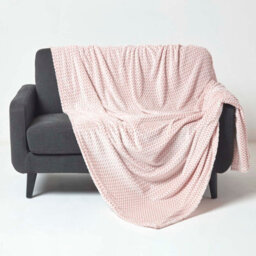 Homescapes Pastel Pink Mora Faux Fur Velvet Throw  200 X 230 Cm