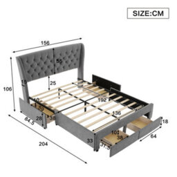Matteo Grey Snowflake Fleece Upholstered 4Ft6 Double Storage Bed With 4 Drawers & Soft Headboard - thumbnail 4