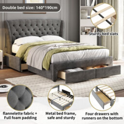 Matteo Grey Snowflake Fleece Upholstered 4Ft6 Double Storage Bed With 4 Drawers & Soft Headboard - thumbnail 5