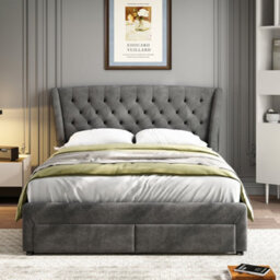 Matteo Grey Snowflake Fleece Upholstered 4Ft6 Double Storage Bed With 4 Drawers & Soft Headboard - thumbnail 2