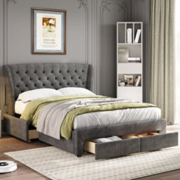 Matteo Grey Snowflake Fleece Upholstered 4Ft6 Double Storage Bed With 4 Drawers & Soft Headboard - thumbnail 3