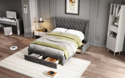 Matteo Grey Snowflake Fleece Upholstered 4Ft6 Double Storage Bed With 4 Drawers & Soft Headboard - thumbnail 8