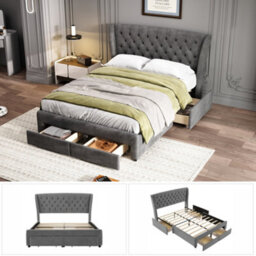 Matteo Grey Snowflake Fleece Upholstered 4Ft6 Double Storage Bed With 4 Drawers & Soft Headboard - thumbnail 6