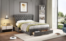 Matteo Grey Snowflake Fleece Upholstered 4Ft6 Double Storage Bed With 4 Drawers & Soft Headboard - thumbnail 7