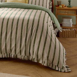Wylder Connie Striped Ruffle Duvet Cover Set, Moss, Super King - thumbnail 3