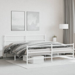Berkfield Metal Bed Frame Without Mattress With Footboard White 200X200Cm - thumbnail 1