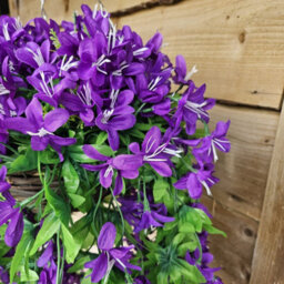 Best Artificial 90Cm Trailing Lily Hanging Basket With 480 Purple Flowers In Rattan Wicker Basket For Indoor Or Garden Use - thumbnail 3