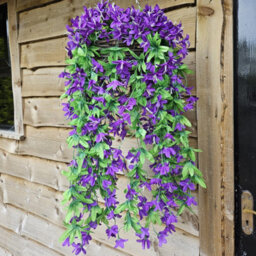 Best Artificial 90Cm Trailing Lily Hanging Basket With 480 Purple Flowers In Rattan Wicker Basket For Indoor Or Garden Use - thumbnail 4
