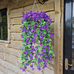 Best Artificial 90Cm Trailing Lily Hanging Basket With 480 Purple Flowers In Rattan Wicker Basket For Indoor Or Garden Use