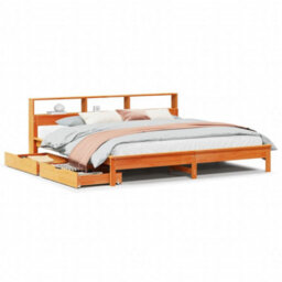 Berkfield Bookcase Bed Without Mattress Wax Brown 180X200 Cm Super King Solid Wood Pine - thumbnail 2