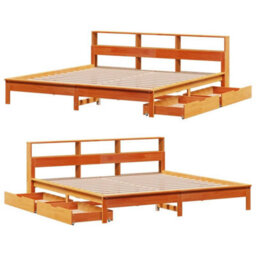 Berkfield Bookcase Bed Without Mattress Wax Brown 180X200 Cm Super King Solid Wood Pine - thumbnail 9