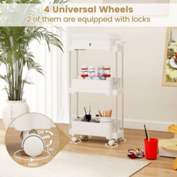 Costway 3-Tier Office Rolling Utility Cart Kitchen Storage Trolley W/ Removable Cover - thumbnail 6