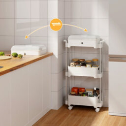 Costway 3-Tier Office Rolling Utility Cart Kitchen Storage Trolley W/ Removable Cover - thumbnail 4