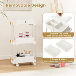Costway 3-Tier Office Rolling Utility Cart Kitchen Storage Trolley W/ Removable Cover - thumbnail 5