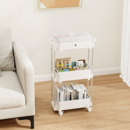 Costway 3-Tier Office Rolling Utility Cart Kitchen Storage Trolley W/ Removable Cover - thumbnail 1