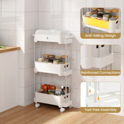 Costway 3-Tier Office Rolling Utility Cart Kitchen Storage Trolley W/ Removable Cover - thumbnail 8