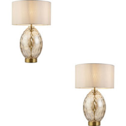 Loops 2 Pack Champagne Lustre Glass Table Lamp - Vintage White Fabric Shade - Dimmable 10W Led E27