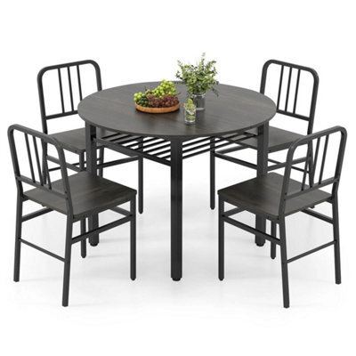 5 Piece Grey Dining Table Set Round Kitchen Table & 4 Chairs - image 1