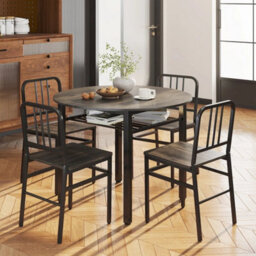 5 Piece Grey Dining Table Set Round Kitchen Table & 4 Chairs - thumbnail 5