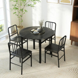 5 Piece Grey Dining Table Set Round Kitchen Table & 4 Chairs - thumbnail 4