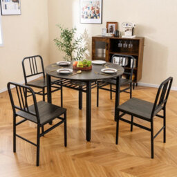 5 Piece Grey Dining Table Set Round Kitchen Table & 4 Chairs - thumbnail 3
