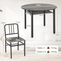 5 Piece Grey Dining Table Set Round Kitchen Table & 4 Chairs - thumbnail 2