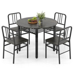 5 Piece Grey Dining Table Set Round Kitchen Table & 4 Chairs - thumbnail 1