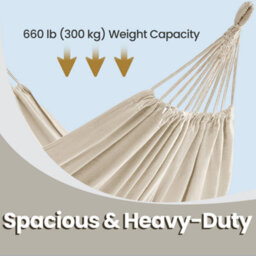 LEDREM Portable Cotton Hammock For Outdoor Camping, Garden Or Sleeping, Beige - thumbnail 4