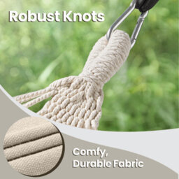 LEDREM Portable Cotton Hammock For Outdoor Camping, Garden Or Sleeping, Beige - thumbnail 5