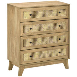 Homcom Chest Of Drawers, 4 Drawer Unit Storage Organiser With Rattan Element - thumbnail 2