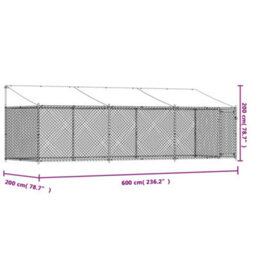 Walplus Grey Dog Cage With Roof And Door 6X2X2 M Galvanised Steel Outdoor Kennel Run - thumbnail 9