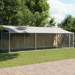Walplus Grey Dog Cage With Roof And Door 6X2X2 M Galvanised Steel Outdoor Kennel Run
