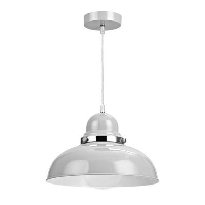 Orsina Flint Grey Bowl Pendant Light, Hanging Lamp With Chrome Band, Pendant Light Lamp For Nordic Interiors