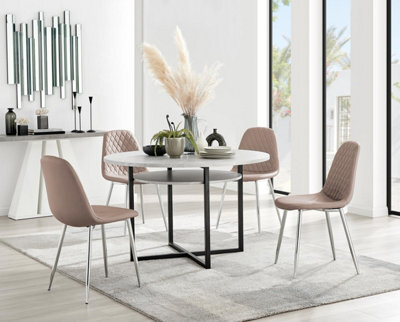 Furniturebox Uk Adley Grey Concrete Effect Storage Dining Table & 4 Cappuccino Corona Silver Chairs - image 1