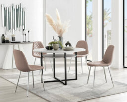 Furniturebox Uk Adley Grey Concrete Effect Storage Dining Table & 4 Cappuccino Corona Silver Chairs