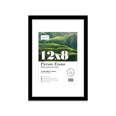 "12X8"" Black Frame With Mount For 8X6"" Pictures 20mm Slim Edge Portrait And Landscape Display With Wall Hooks And Kickstand" - image 1