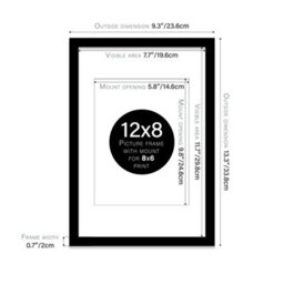 "12X8"" Black Frame With Mount For 8X6"" Pictures 20mm Slim Edge Portrait And Landscape Display With Wall Hooks And Kickstand" - thumbnail 2