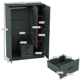 Lassic Vida Designs Riano 4 Piece Bedroom Set (2 Drawer Bedside Chest, 4 Drawer Chest, 3 Door 2 Drawer Mirrored Wardrobe), Green - thumbnail 3