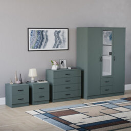 Lassic Vida Designs Riano 4 Piece Bedroom Set (2 Drawer Bedside Chest, 4 Drawer Chest, 3 Door 2 Drawer Mirrored Wardrobe), Green - thumbnail 7
