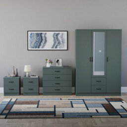 Lassic Vida Designs Riano 4 Piece Bedroom Set (2 Drawer Bedside Chest, 4 Drawer Chest, 3 Door 2 Drawer Mirrored Wardrobe), Green - thumbnail 6
