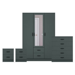 Lassic Vida Designs Riano 4 Piece Bedroom Set (2 Drawer Bedside Chest, 4 Drawer Chest, 3 Door 2 Drawer Mirrored Wardrobe), Green - thumbnail 8