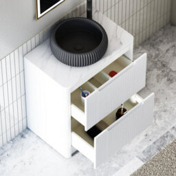 Royal Bathrooms Avenza 700mm Matt White Floor Standing Countertop Bathroom Vanity Unit 2 Drawer With Milan Black Basin - thumbnail 5