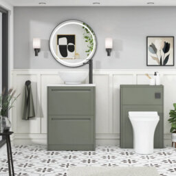 Royal Bathrooms Royal Bathroom Elmore 600mm Matt Green Freestanding Bathroom Vanity Unit 2 Drawer Plain White Worktop With Breeze Basin - thumbnail 5
