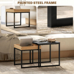 Homcom Modern Coffee Table Set Square Nest Of Tables For Small Space Black - thumbnail 5