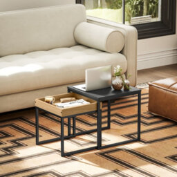 Homcom Modern Coffee Table Set Square Nest Of Tables For Small Space Black - thumbnail 6