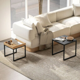 Homcom Modern Coffee Table Set Square Nest Of Tables For Small Space Black - thumbnail 1