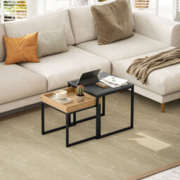 Homcom Modern Coffee Table Set Square Nest Of Tables For Small Space Black - thumbnail 7