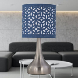 First Choice Lighting Romana - Brushed Chrome Touch Table Lamp With Navy Blue Laser Cut - thumbnail 4