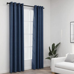 Berkfield Linen-Look Blackout Curtains With Grommets 2 Pcs Blue 140X245Cm