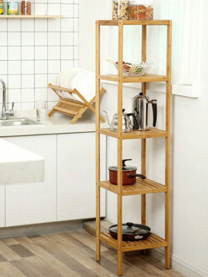 Songmics 5 Tier Bamboo Bathroom Shelf, Kitchen Storage Shelf, 33 X 33 X 146 Cm (L X W X H) For Small Space, Living Room,  Hallway - image 1